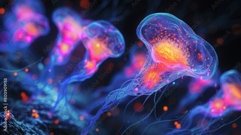Naklejka premium Showcase the process of neurogenesis in the brain, illustrating how neural stem cells divide and differentiate into new neurons throughout