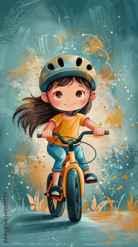 Vektor Stok Child Riding Bike Vector Illustration