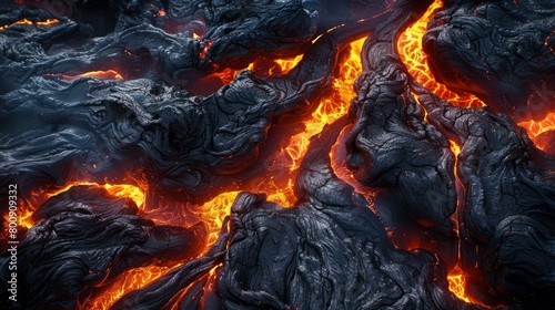 Lava from a volcano flows over the ground