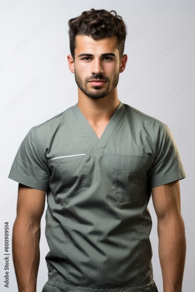 Portrait of a male doctor wearing green scrubs Portrait of a male doctor wearing green scrubs