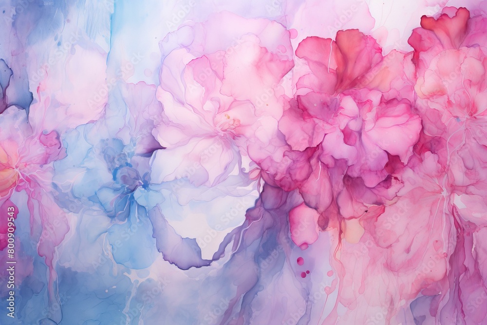 Pink and blue watercolor painting of flowers