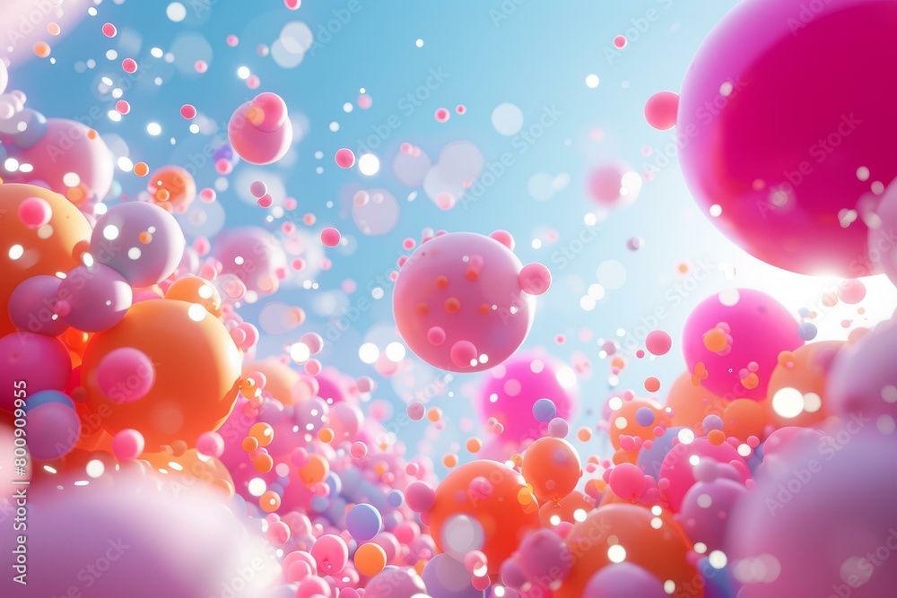 Pink and orange 3D spheres of various sizes against a pale blue background Pink and orange 3D spheres of various sizes against a pale blue background