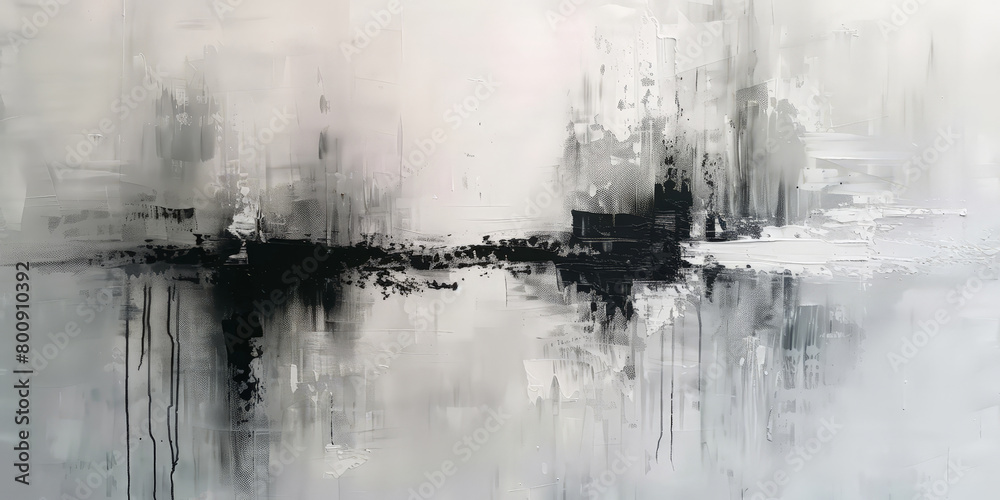 Abstract painting with monochrome colors, black brushstrokes  on wall background, banner