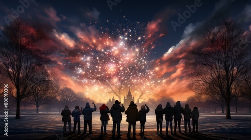 People watching fireworks on New Year's Eve