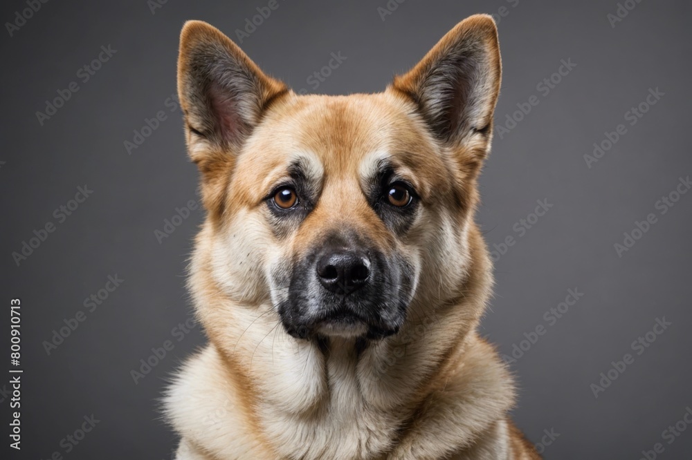 Portrait of Norwegian Buhund dog looking at camera, copy space. Studio shot. Portrait of Norwegian Buhund dog looking at camera, copy space. Studio shot.