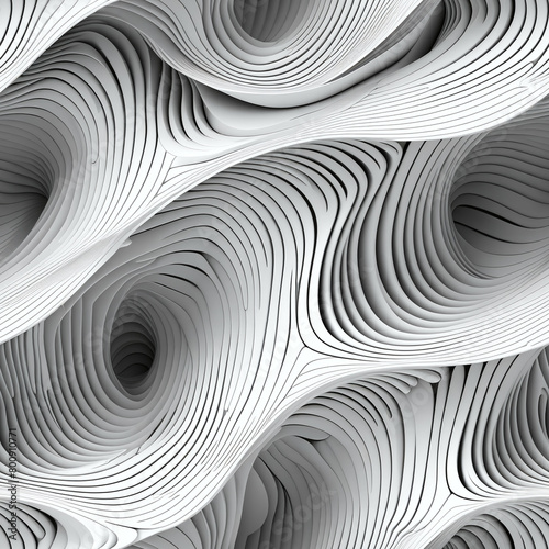 Abstract 3D wavy shapes  Seamless white pattern. Endless background.