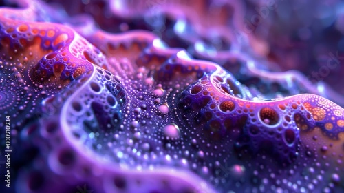 Colorful 3D rendering of a bumpy surface with pink and purple hues photo