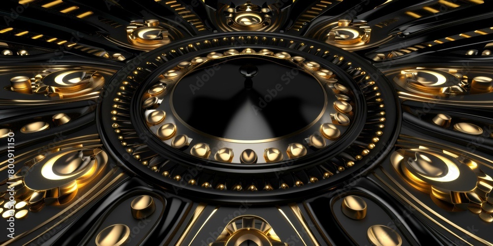 Black and gold 3D rendering of a roulette wheel