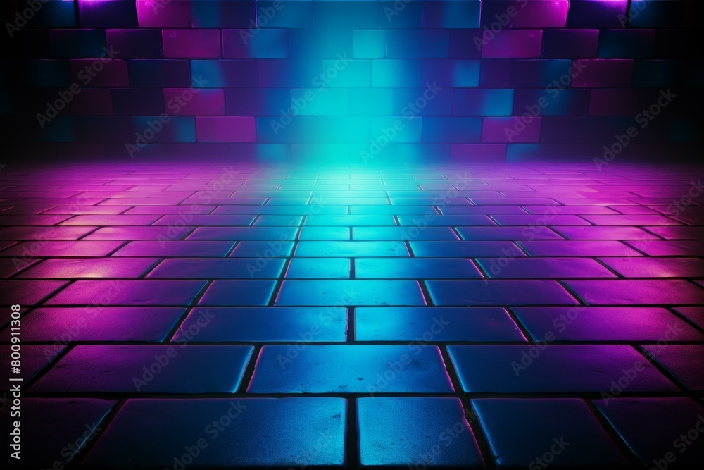 Blue and purple neon glowing bricks background