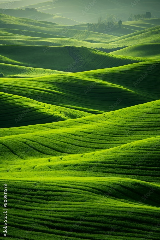 Fototapeta premium Picturesque green rolling hills under sunlight