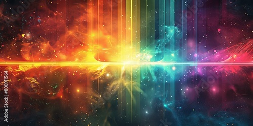 Colorful abstract painting with bright rainbow colors and light rays