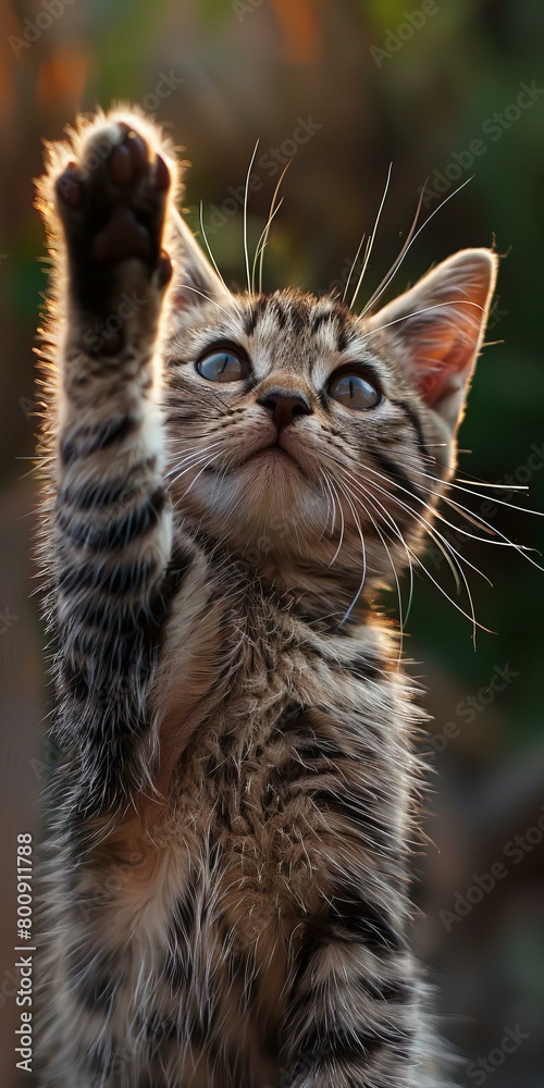 A cute tabby kitten reaching out with its paw A cute tabby kitten reaching out with its paw