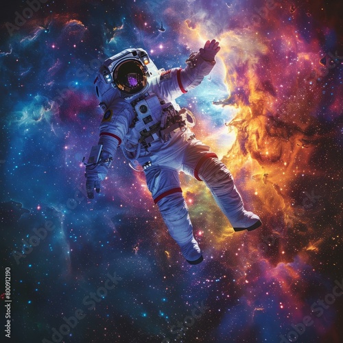 Astronaut in spacesuit floating in the vastness of space