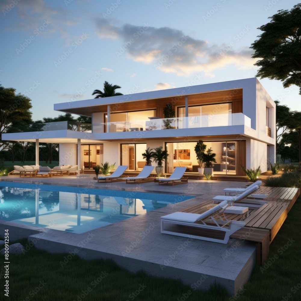 The beautiful modern house with swimming pool
