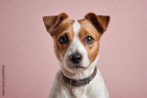 Portrait of Russell Terrier dog looking at camera, copy space. Studio shot.