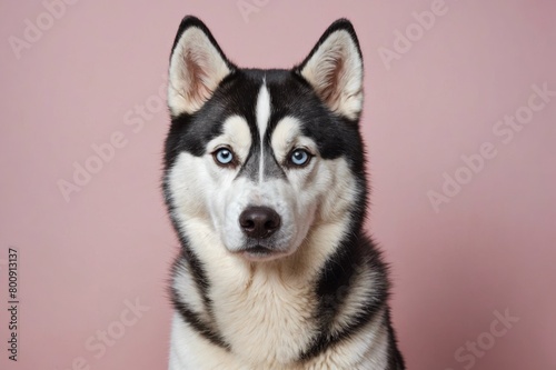 Portrait of Siberian Husky dog looking at camera  copy space. Studio shot.