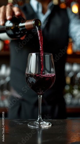 bartender pouring red wine into glass