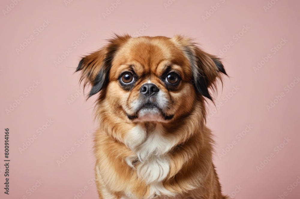 Portrait of Tibetan Spaniel dog looking at camera, copy space. Studio shot. Portrait of Tibetan Spaniel dog looking at camera, copy space. Studio shot.