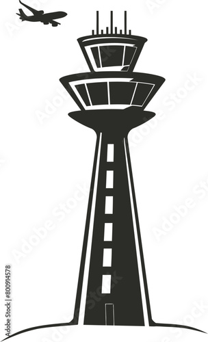 Airport Control Tower Logo And Icon with silhouette control tower icon vector isolated on white background.