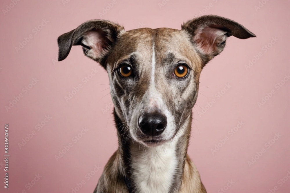 Portrait of Whippet dog looking at camera, copy space. Studio shot.