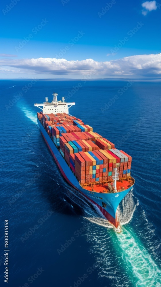 A large container ship sails the ocean