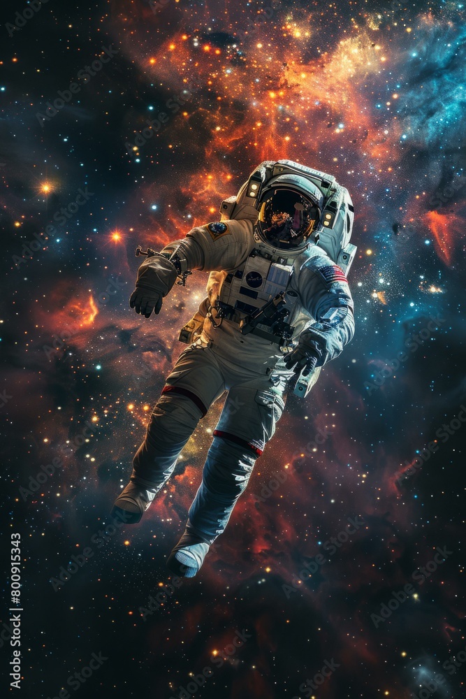 Astronaut in spacesuit floating in the vastness of space