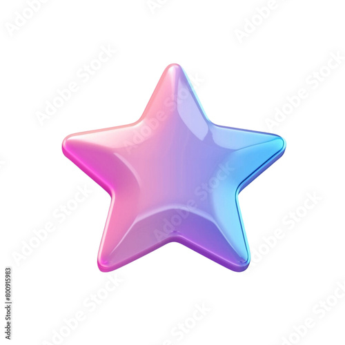 A five-pointed star 3D icon, pink, purple, blue, isolated on a transparent background
