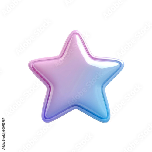 A five-pointed star 3D icon  pink  purple  blue  isolated on a transparent background