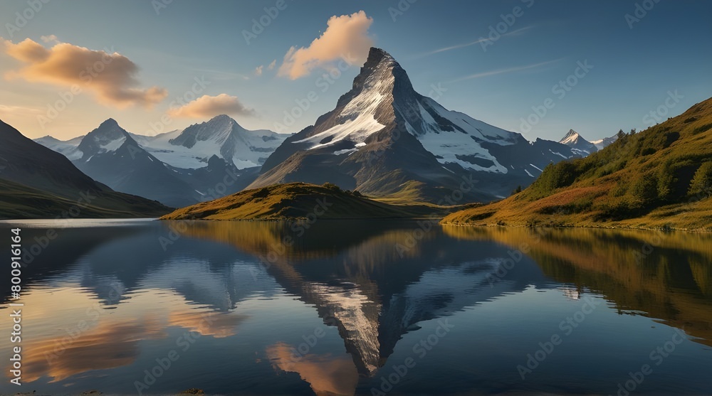 Exotic summer scene of Stellisee lake. Superb morning view of Matterhorn.generative.ai