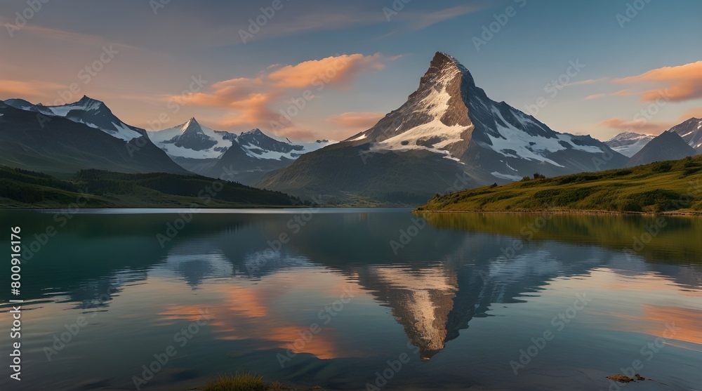 Exotic summer scene of Stellisee lake. Superb morning view of Matterhorn.generative.ai