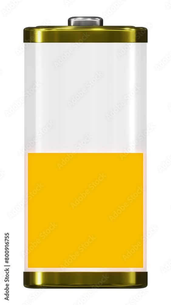 Vertical video. Charging satin gold battery with transparent glass body rendered in UHD as PNG with alpha. Vertical video. Charging satin gold battery with transparent glass body rendered in UHD as PNG with alpha.