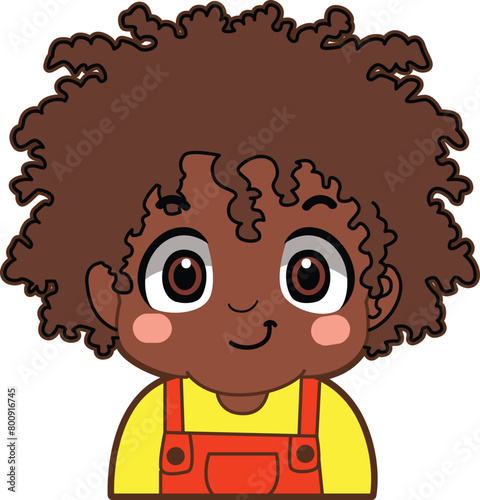 Variation of kids face from any race. Negroid race emoticon. Avatar of boy and girl kids.