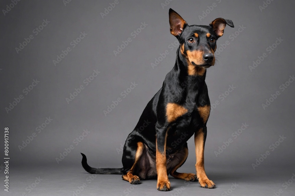 sit Manchester Terrier dog looking at camera, copy space. Studio shot. sit Manchester Terrier dog looking at camera, copy space. Studio shot.