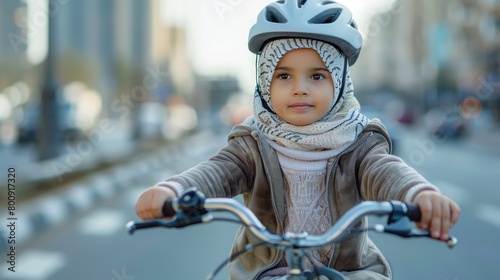 Photo: Happy Expression of Hijab Girl on Bicycle