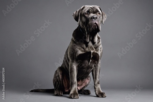 sit Neapolitan Mastiff dog looking at camera, copy space. Studio shot. photo