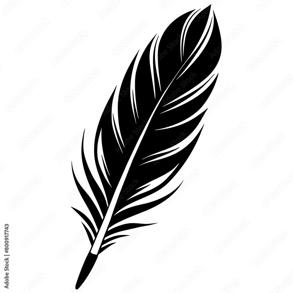 Fototapeta premium Feather silhouette vector illustration isolated on white background. 