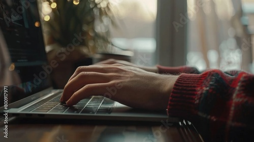 A captivating image of a person's hands closing a laptop or turning off a computer, signifying the end of the workday and the freedom to leave the office early on Leave The Office Early Day. photo