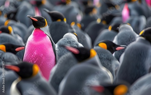 Pink Penguin Peculiarity, Standing Apart, The Uncommon Sight, A Pink Penguin Amongst Many