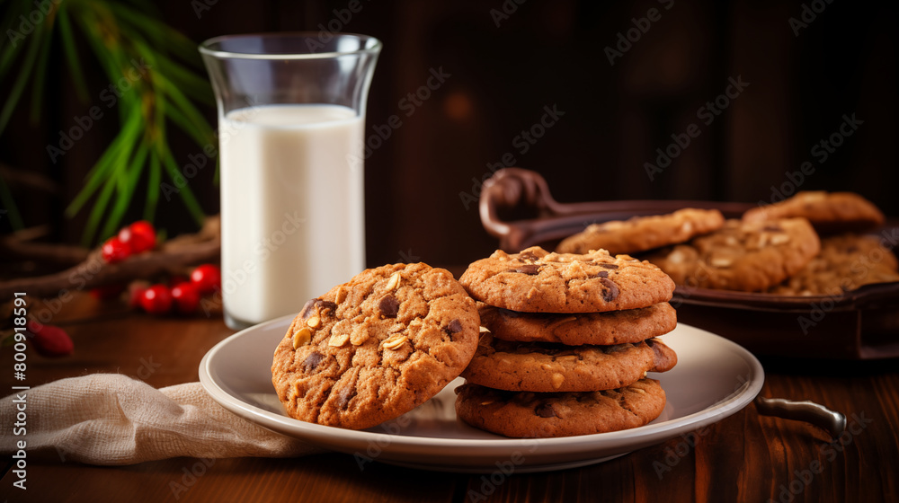 Freshly backed cookies with a glass of milk, photo shot
