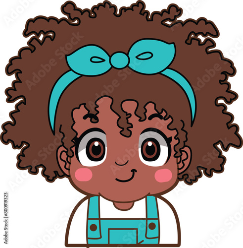 Variation of kids face from any race. Negroid race emoticon. Avatar of boy and girl kids.