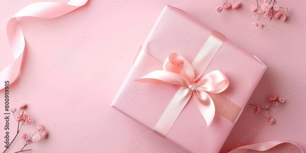 pink gift boxes with pink ribbons on pink background with empty space for text, top view, Mother's Day memories concept, banner christmas, holiday,birthday party pink gift boxes with pink ribbons on pink background with empty space for text, top view, Mother's Day memories concept, banner christmas, holiday,birthday party