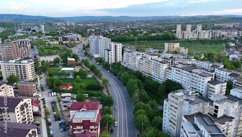 Drone aerial view of Iasi city in Romania on CUG area over Soseaua Nicolina street photo