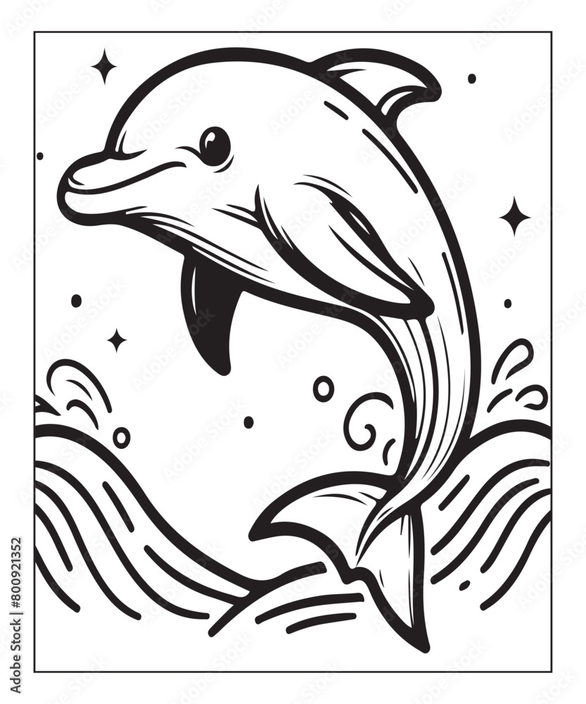 Fototapeta premium Cute dolphin coloring book for children cartoon coloring page. coloring book. Generative AI