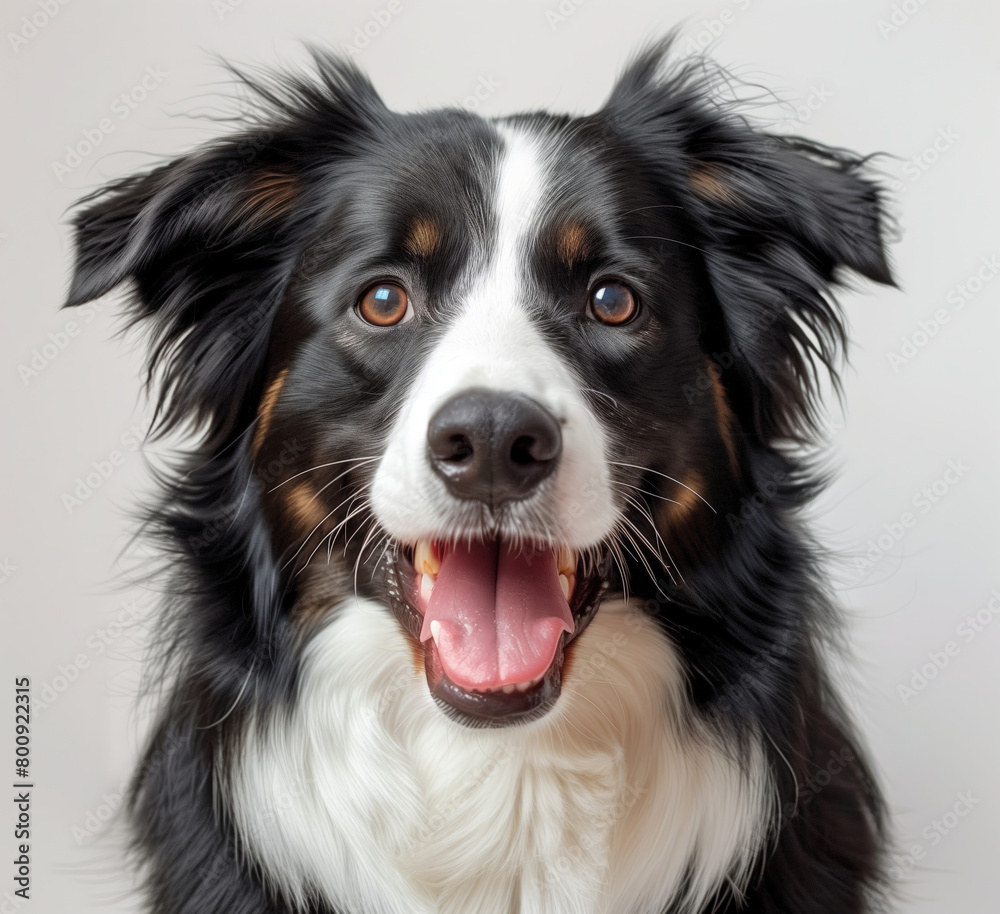 Close up portrait of happy dog  isolated on white background