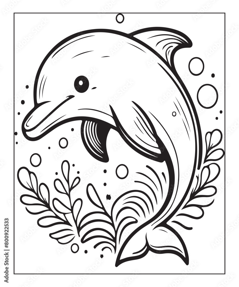 Naklejka premium Cute dolphin coloring book for children cartoon coloring page. coloring book. Generative AI