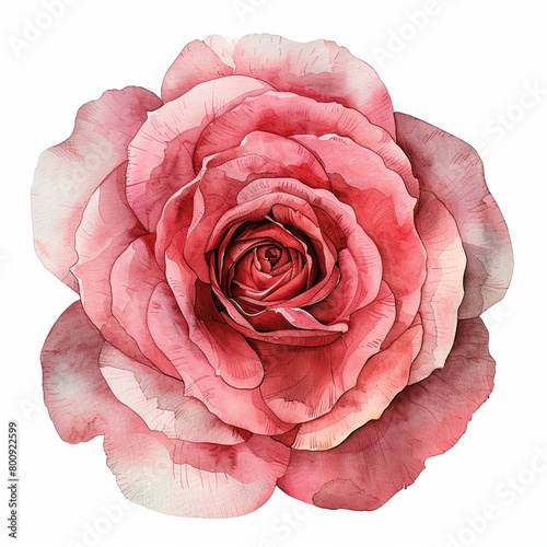 Pink rose watercolor isolated on white background