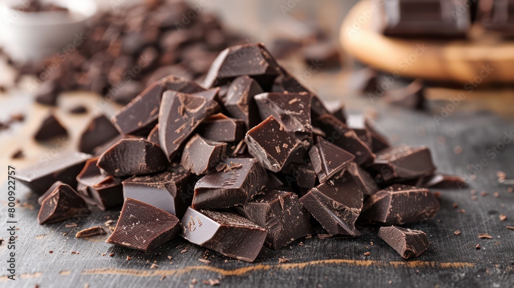 Pile of chocolate chunks World Chocolate Day concept. Sweet chocolates perfect for valentines day background. Pile of chocolate chunks World Chocolate Day concept. Sweet chocolates perfect for valentines day background.