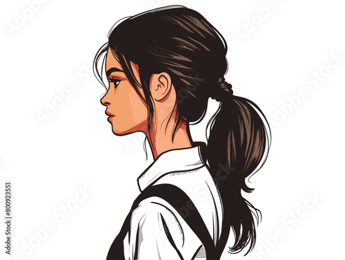 waiter background, Messy low bun with face-framing wisps., very simple and isolate in the style of animated illustrations, waiter background