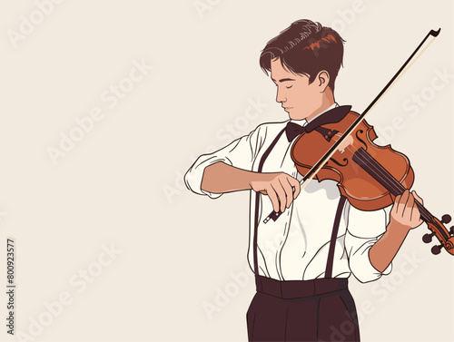 waiter background, Playing Violin - Someone playing violin strings with a bow., very simple and isolate in the style of animated illustrations, waiter background