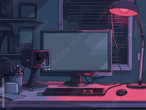 wither background, A disconnected webcam unable to connect to video conferencing., in the style of animated illustrations, wither background